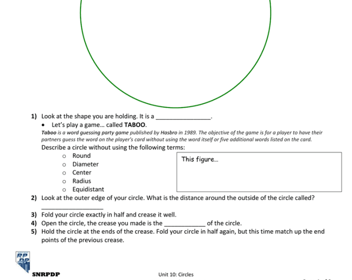 Unit 10 test study guide circles answer key