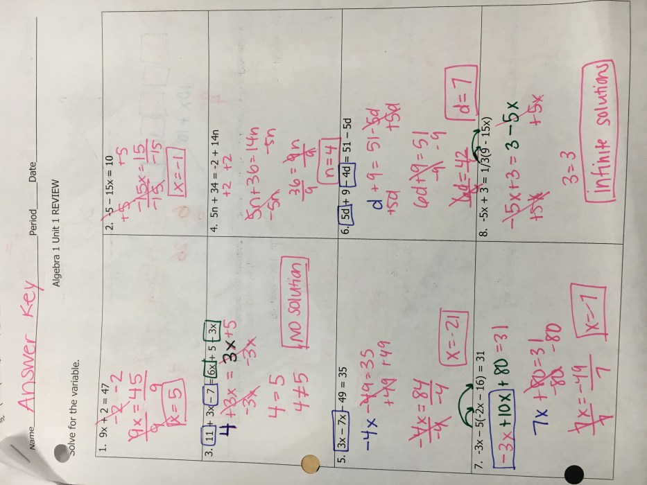 Unit 1 equations and inequalities answers