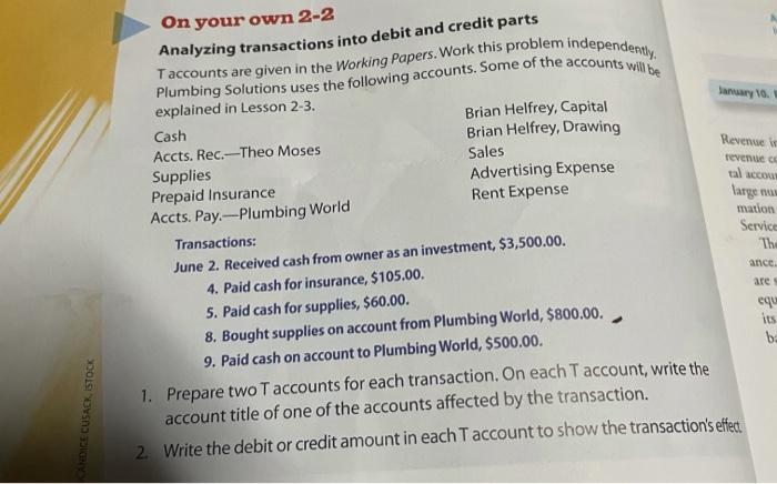 Problem 4-5 analyzing transactions into debit and credit parts