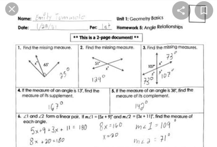 Homework 5 angle addition postulate answer key